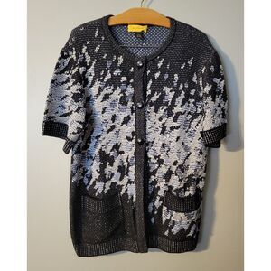 St. John Wool Blend Women's Short Sleeve Button Front Sweater Size L